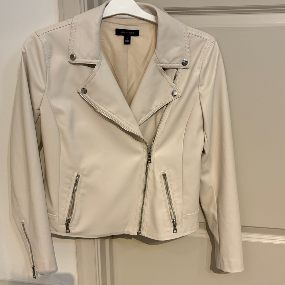 Ann Taylor Ivory Faux Leather Jacket